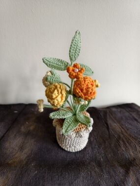 Handmade Crocheted Orange & Yellow Flower Pot - Home Accents